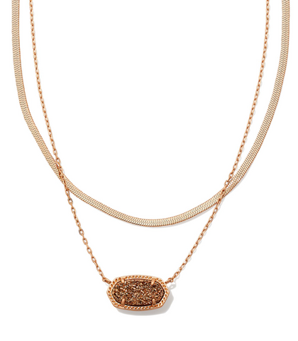 Elisa Herringbone Multistrand Rose Gold Drusy Necklace