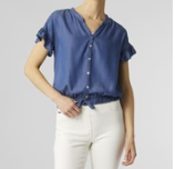 Tanner Ruffle Sleeve Chambray Top