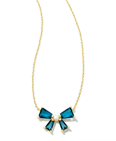 Blair Bow Necklace Gold Teal