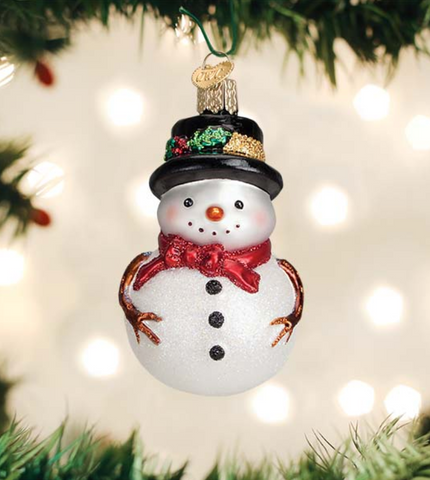 Red Bow Holly Hat Snowman Ornament C-23