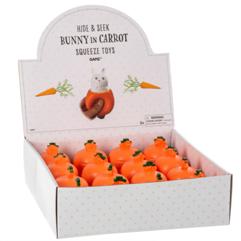 Hide and Seek Bunnies in Carrot Squeeze Toy  E-24