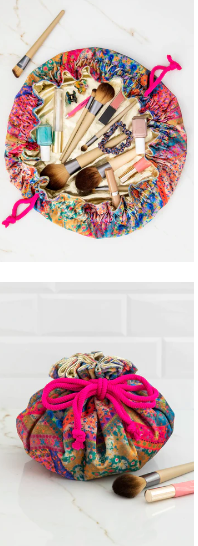 Drawstring Velvet Cosmetic Pouch - Folk Flower