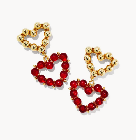 Ashton Gold Heart Drop Earrings in Red Glass