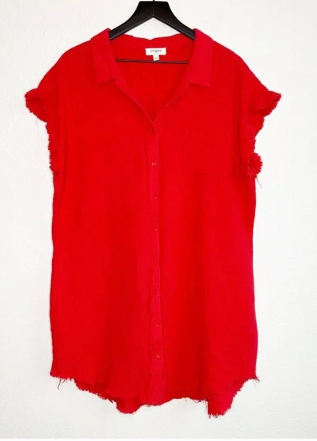 Button Front Gauze Red Shirt