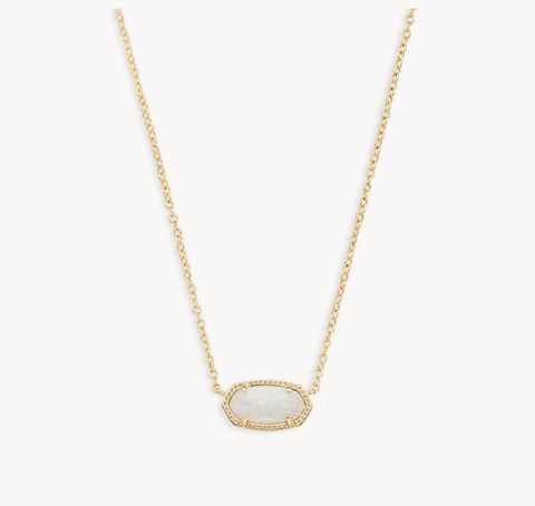 Elisa Gold Pendant Necklace in White Kyocera Opal