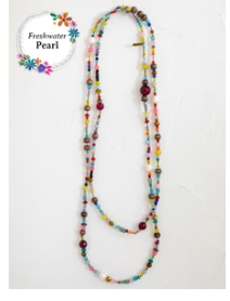 Boho Glass & Pearl Beaded Necklace - Multicolor