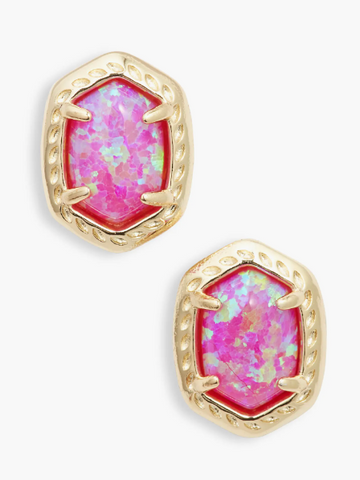 Daphne Stud Earrings in Gold ( Magenta Opal )