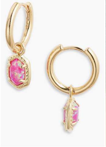 Daphne Huggie Hoop Earrings in Gold ( Magenta Opal )