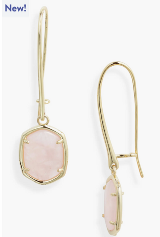 Daphne Wire Drop Earrings in Gold ( Rose Quartz )