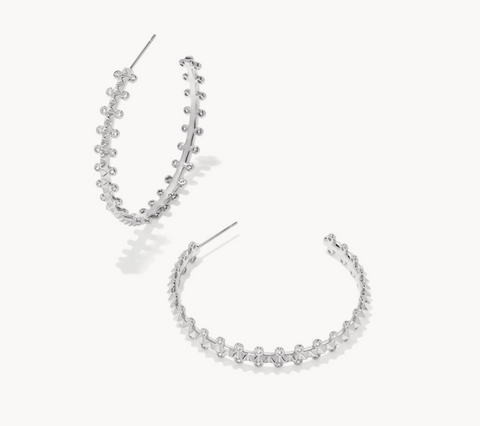 Jada Silver Hoop Earrings in White Crystal