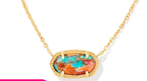 Elisa Gold Necklace in Bronze Veined Turquoise / Red Oyster