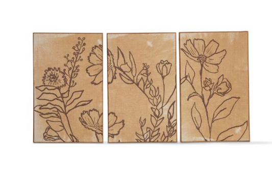 wildflower triptych wall art set of 3 - beige