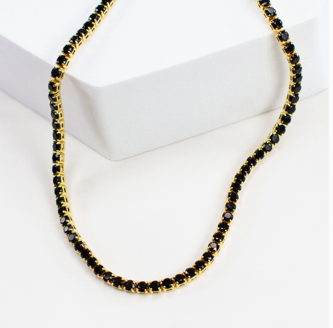 Tennis Black Cz Crystal Necklace