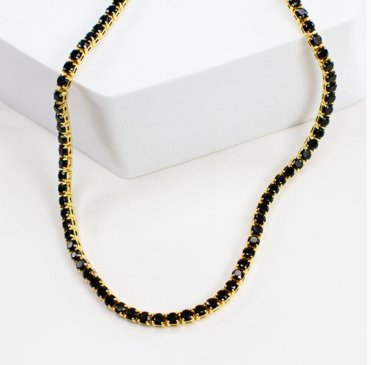 Tennis Black Cz Crystal Necklace