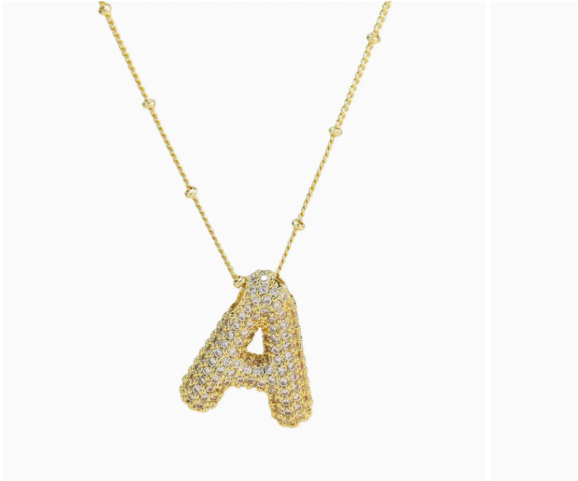 Initial Cz Balloon Bubble 18K Gold Necklace ( Assorted )