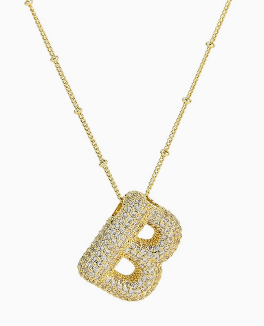 Initial Cz Balloon Bubble 18K Gold Necklace ( Assorted )