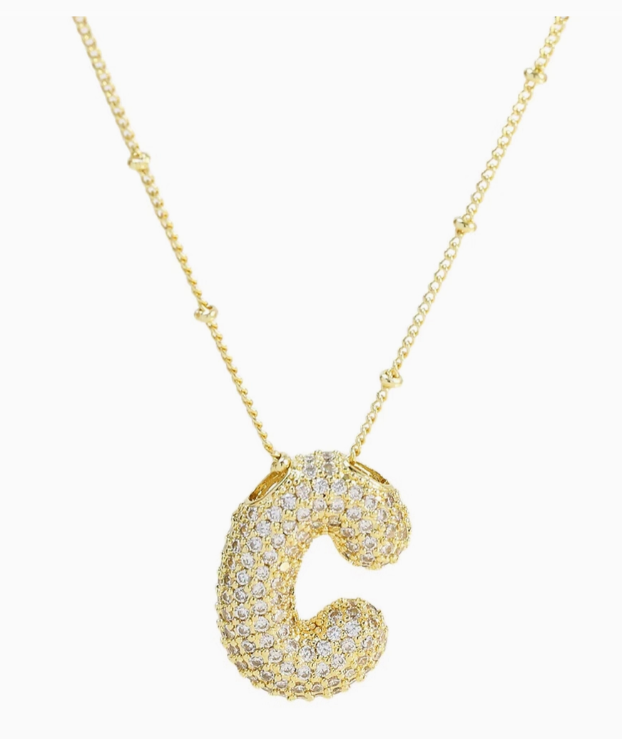 Initial Cz Balloon Bubble 18K Gold Necklace ( Assorted )