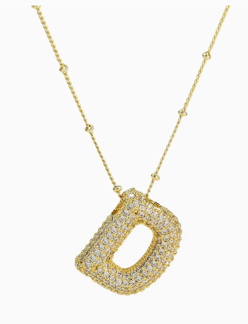Initial Cz Balloon Bubble 18K Gold Necklace ( Assorted )