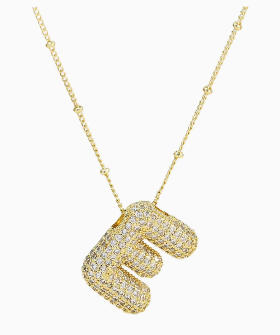 Initial Cz Balloon Bubble 18K Gold Necklace ( Assorted )