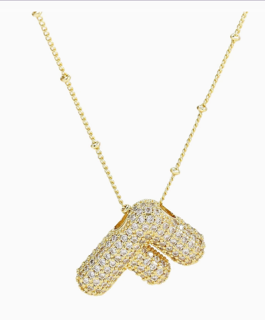 Initial Cz Balloon Bubble 18K Gold Necklace ( Assorted )