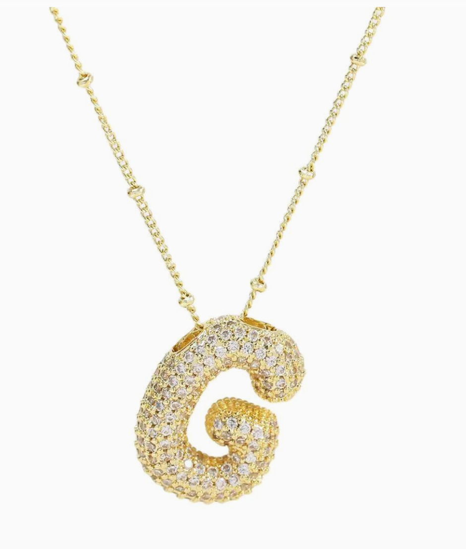 Initial Cz Balloon Bubble 18K Gold Necklace ( Assorted )
