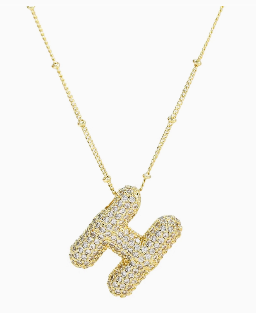 Initial Cz Balloon Bubble 18K Gold Necklace ( Assorted )