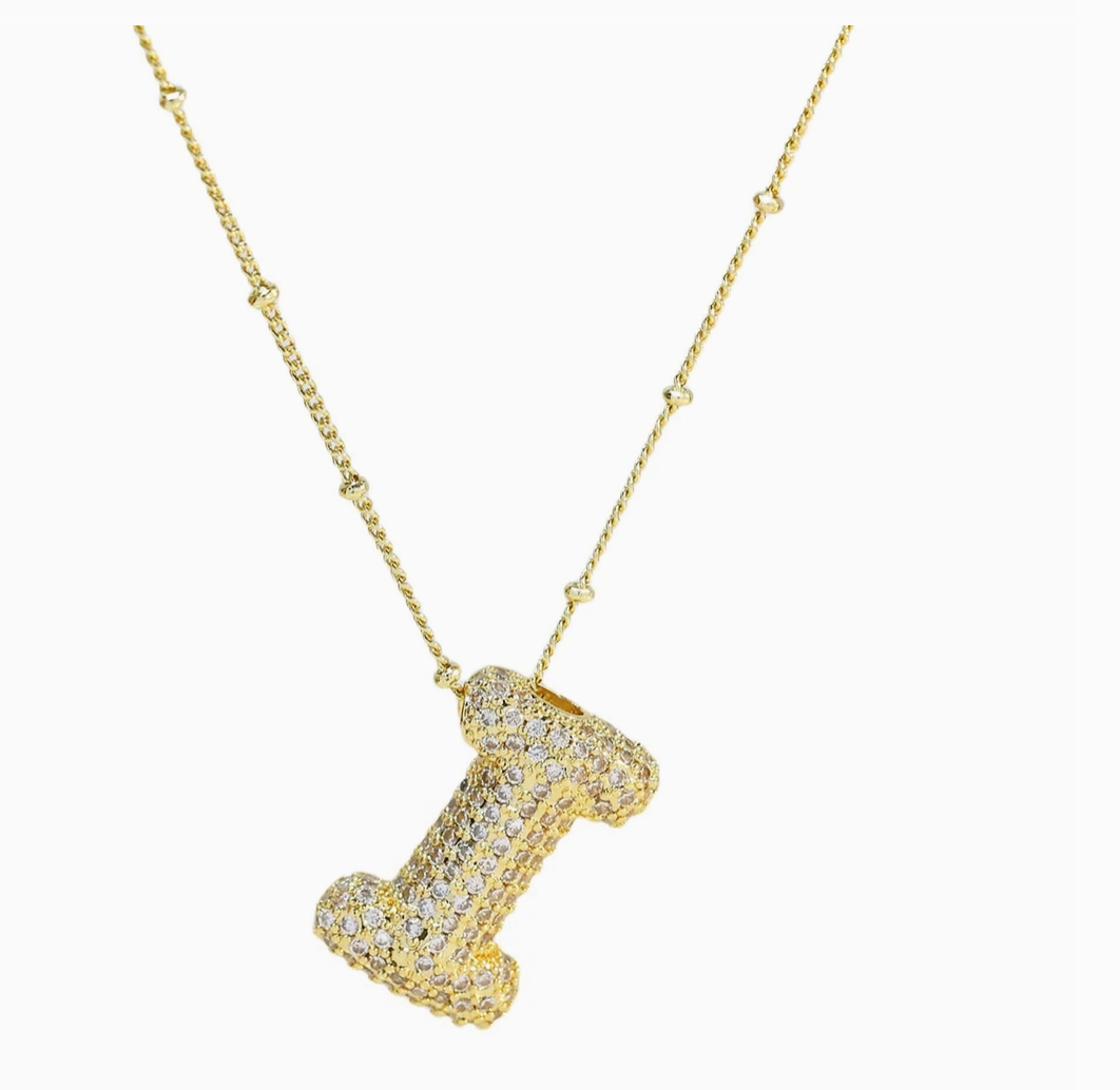 Initial Cz Balloon Bubble 18K Gold Necklace ( Assorted )