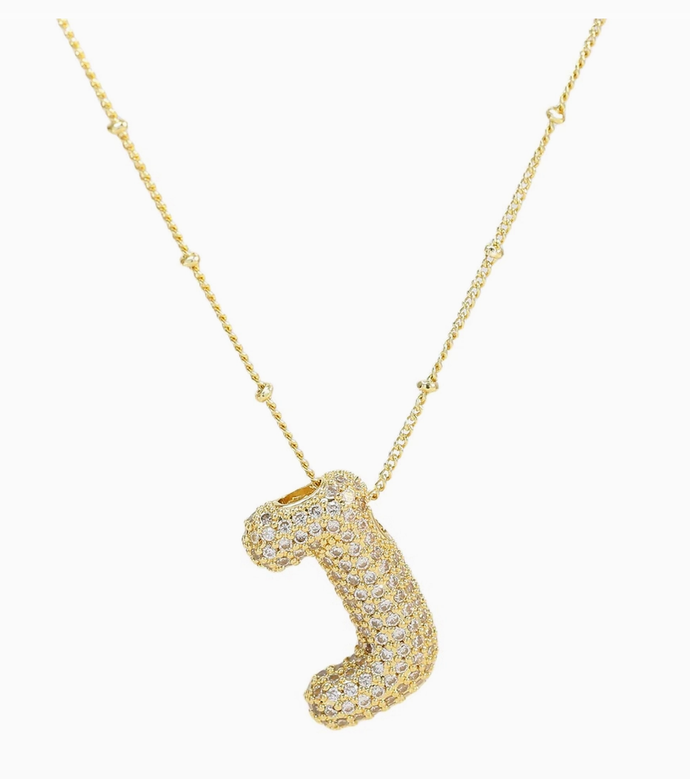 Initial Cz Balloon Bubble 18K Gold Necklace ( Assorted )