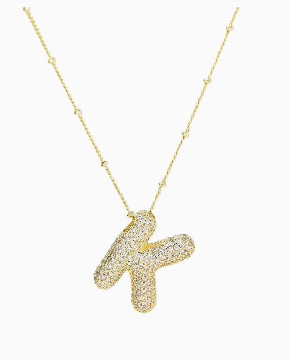 Initial Cz Balloon Bubble 18K Gold Necklace ( Assorted )