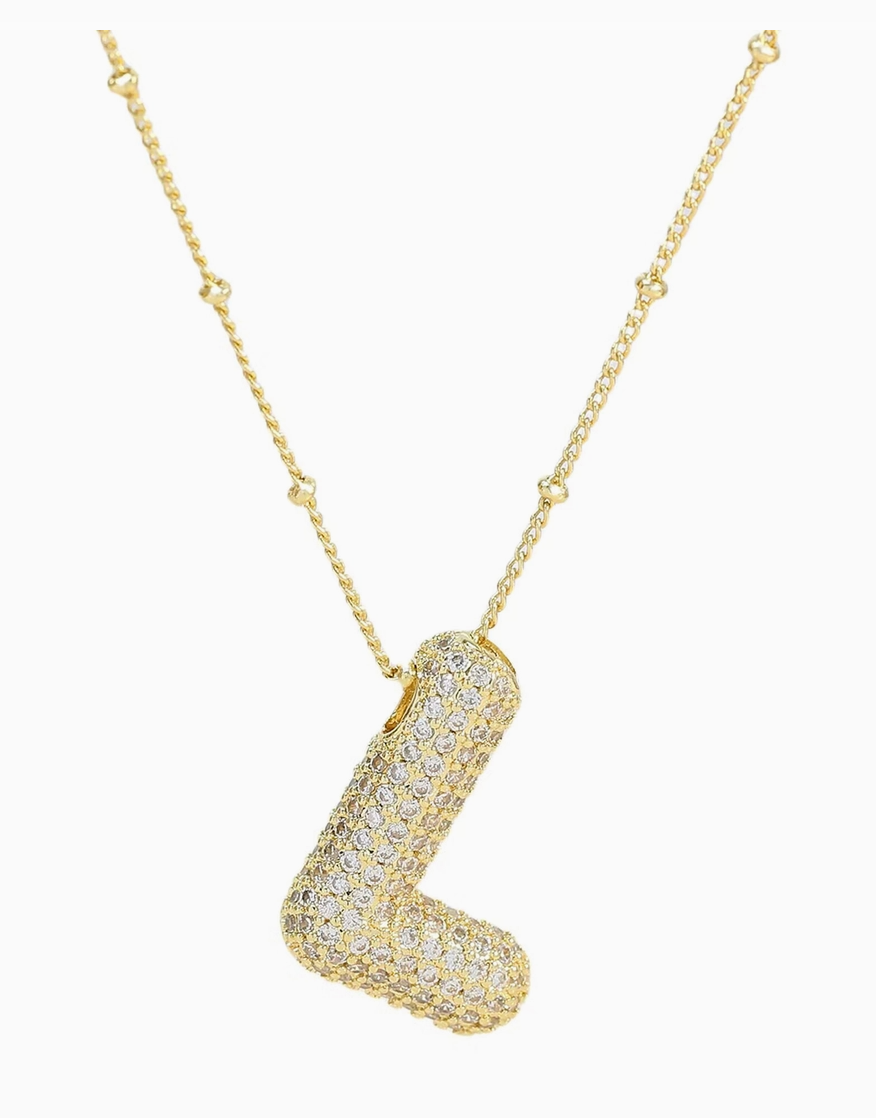 Initial Cz Balloon Bubble 18K Gold Necklace ( Assorted )