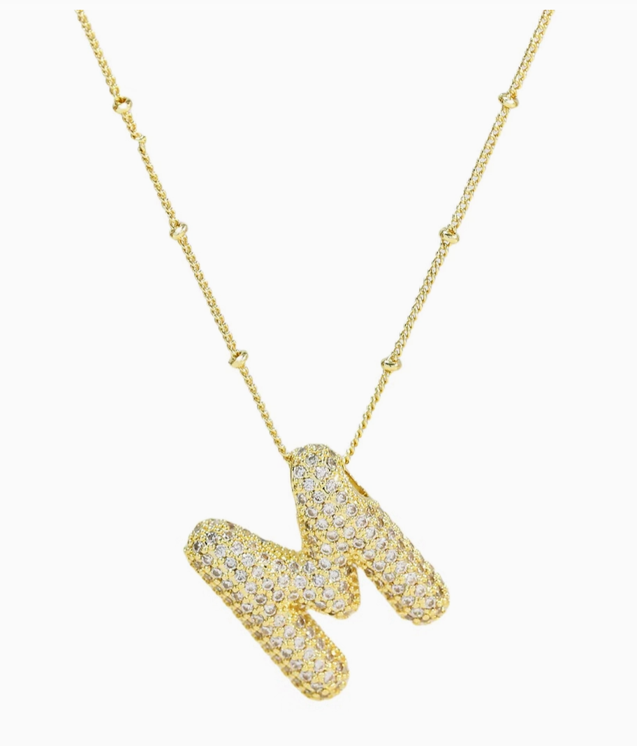 Initial Cz Balloon Bubble 18K Gold Necklace ( Assorted )