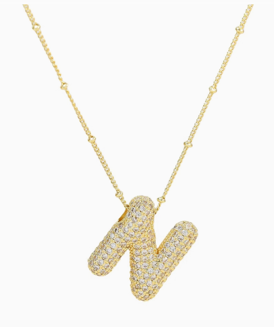 Initial Cz Balloon Bubble 18K Gold Necklace ( Assorted )