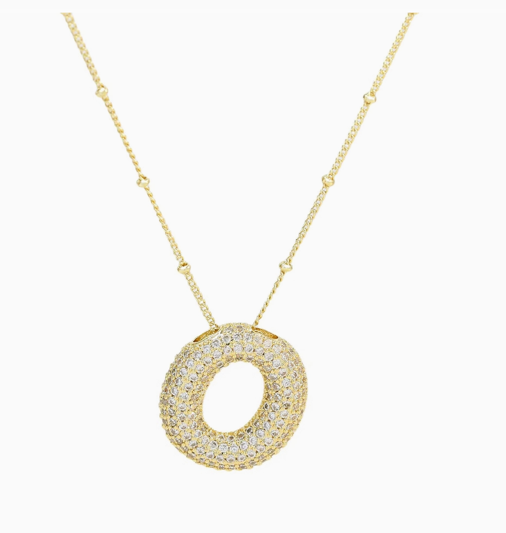 Initial Cz Balloon Bubble 18K Gold Necklace ( Assorted )