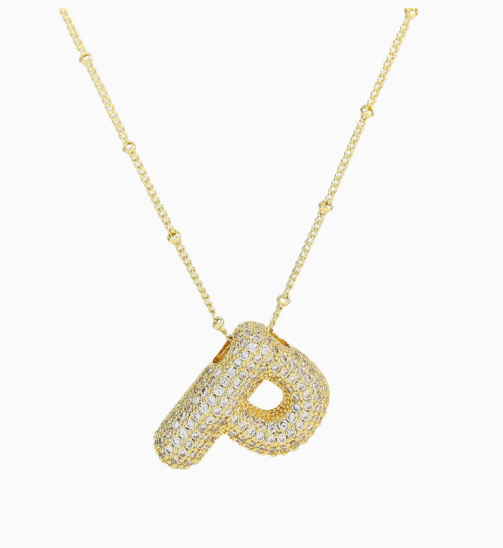 Initial Cz Balloon Bubble 18K Gold Necklace ( Assorted )