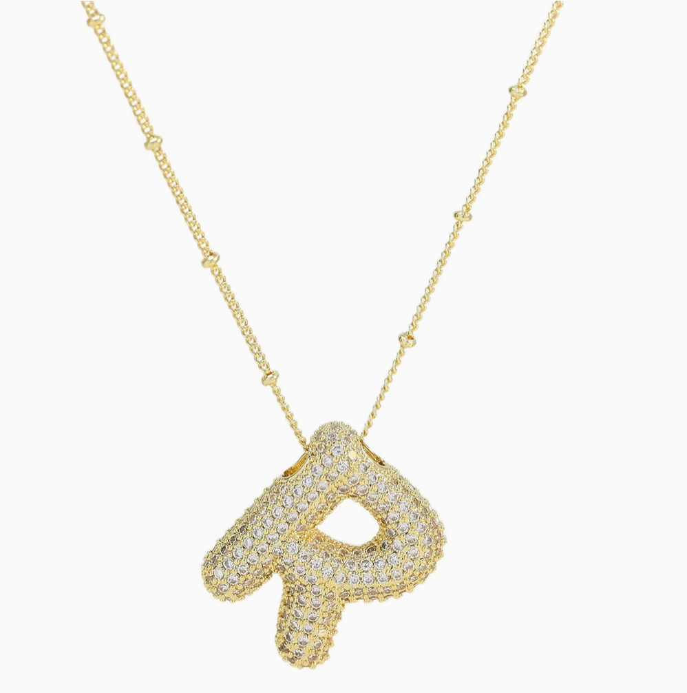 Initial Cz Balloon Bubble 18K Gold Necklace ( Assorted )