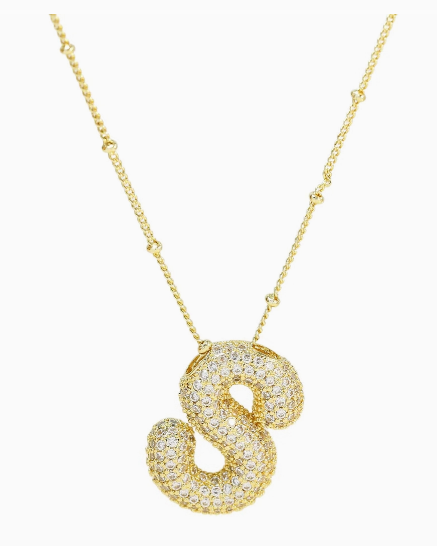 Initial Cz Balloon Bubble 18K Gold Necklace ( Assorted )