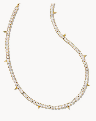 Jacqueline Gold Tennis Necklace in White Crystal*