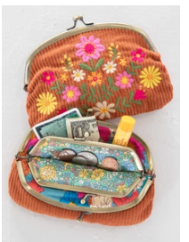 Embroidered Coin Purse - Rust Folk Flower