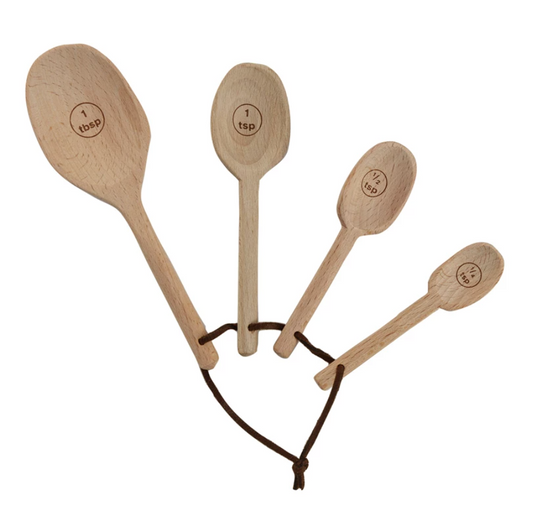 Carved Beech Wood Measuring Spoons, Set of 4