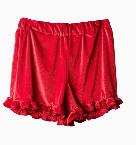 Velvet Pajama Shorts w/ Ruffle