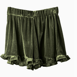 Velvet Pajama Shorts w/ Ruffle