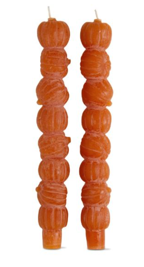rustic pumpkin stack taper candles set of 2