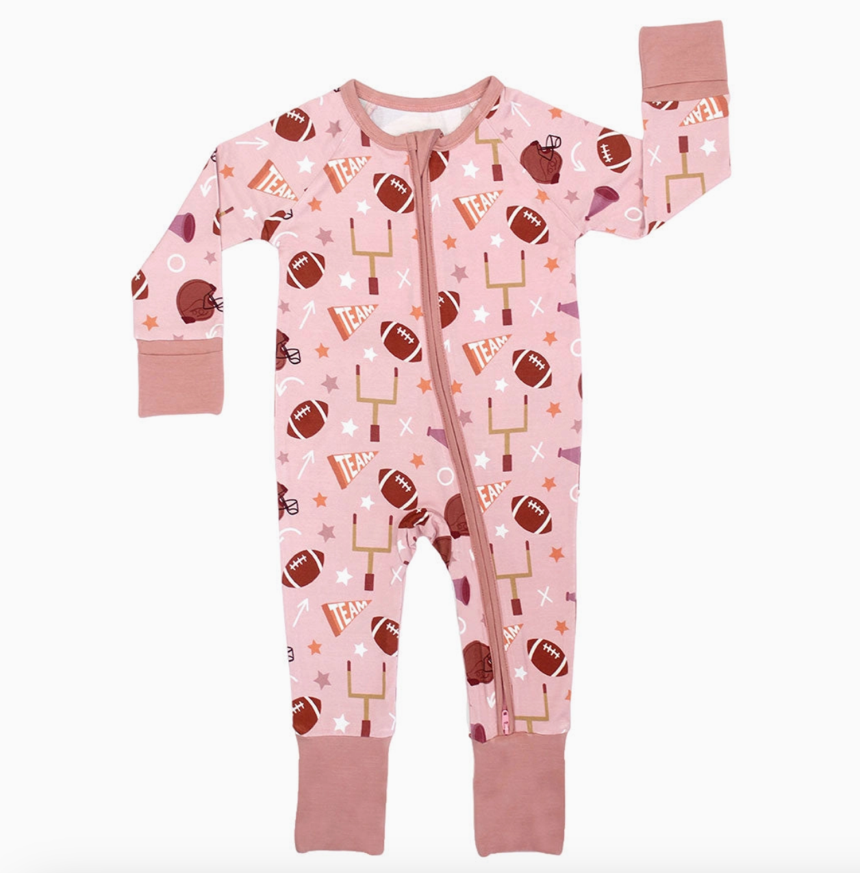 Football Game Day Girls Bamboo Convertible Baby Pajamas ( Rose )
