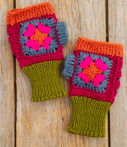 Crochet Fingerless Gloves - Olive