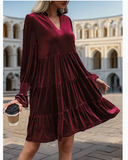 Long Sleeved Velvet Dress ( Assorted  )