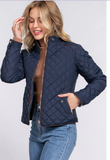 Suede Piping Rib Quilted Padded Jacket