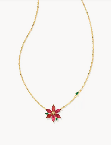 Poinsettia Gold Short Pendant Necklace in Red Mix*