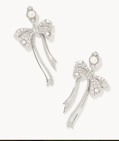 Krista Silver Bow Statement Earrings in White Mix*