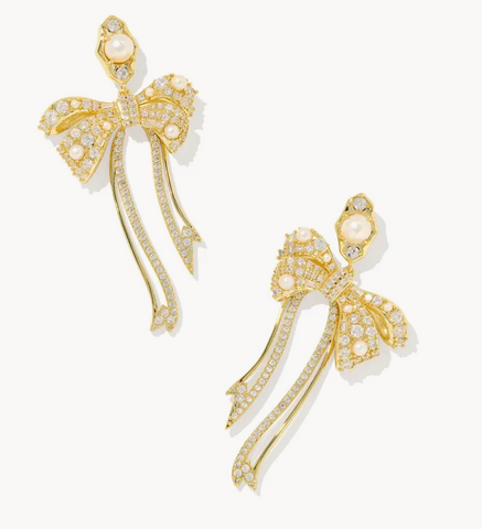 Krista Gold Bow Statement Earrings in White Mix*