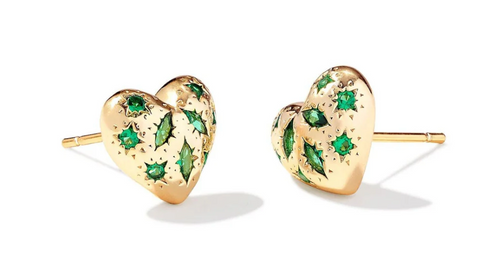 Holland Heart Stud Earrings*- Gold Green Crystal